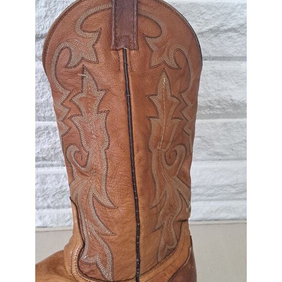 Dan Post Mens Brown Leather Western Cowboy Boots Embroidered Scalloped Toe 9D - Picture 2 of 13